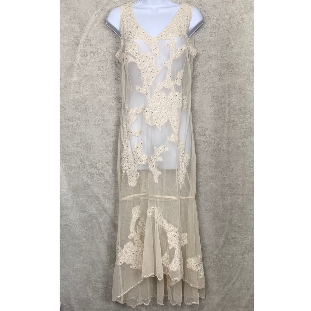 Cream Raw Hem Embellished Overlay with Sequins
